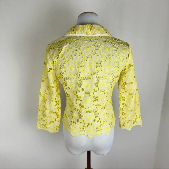 Lilly Pulitzer Vintage Floral Lace Yellow Blazer Jacket Size 2 - Picture 3 of 6